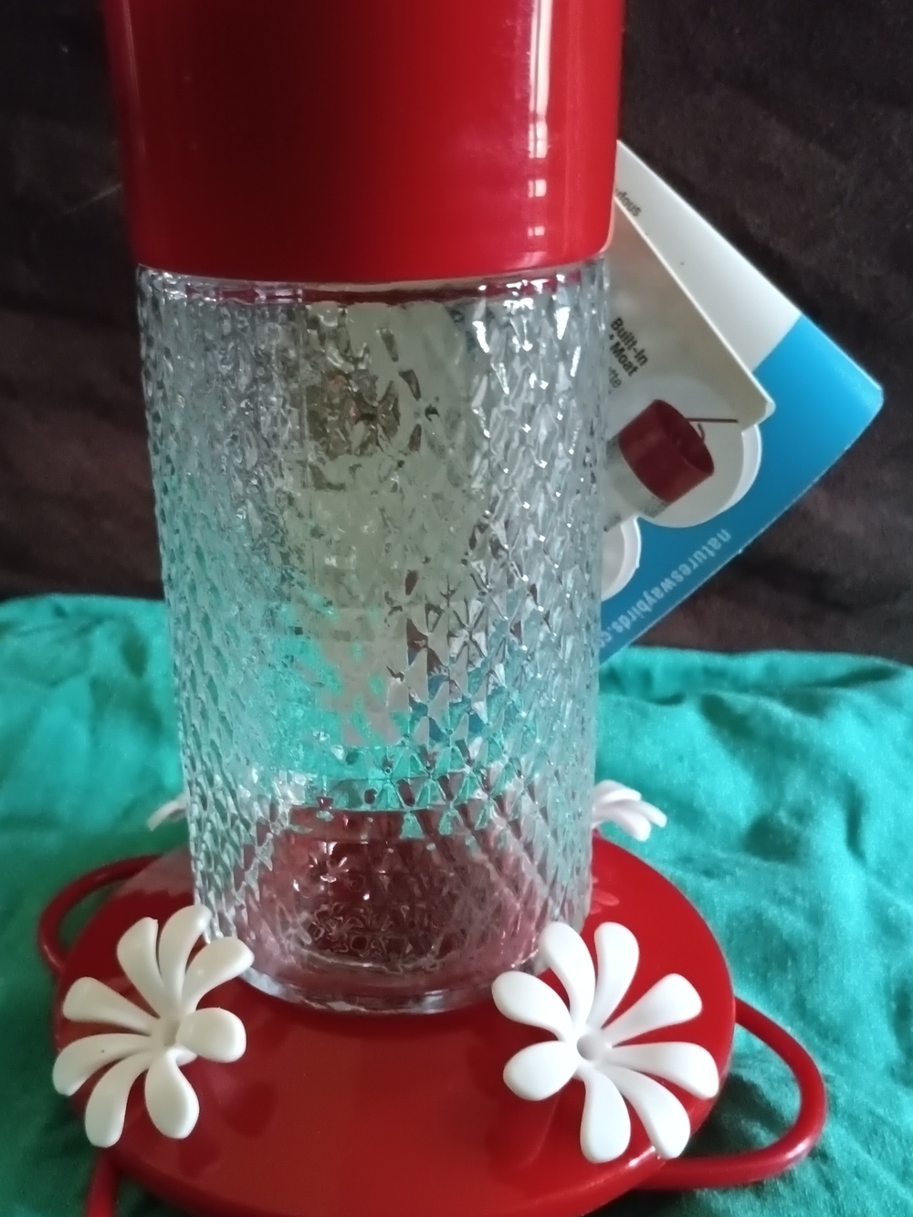 Source Unknown Red and White Glass Hummingbird Feeder